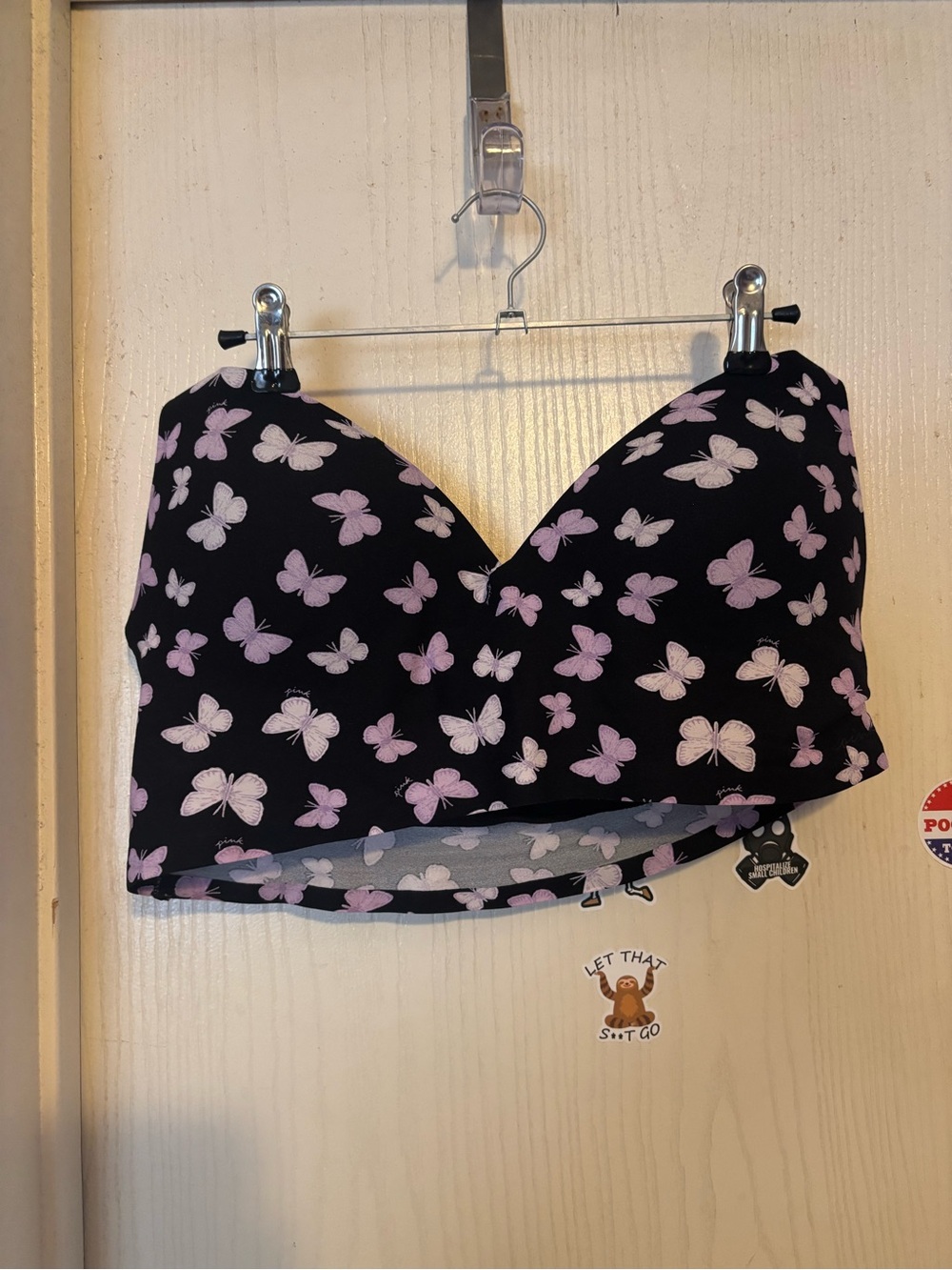 Victoria's Secret Black Bralette with Pink Butterfly Print